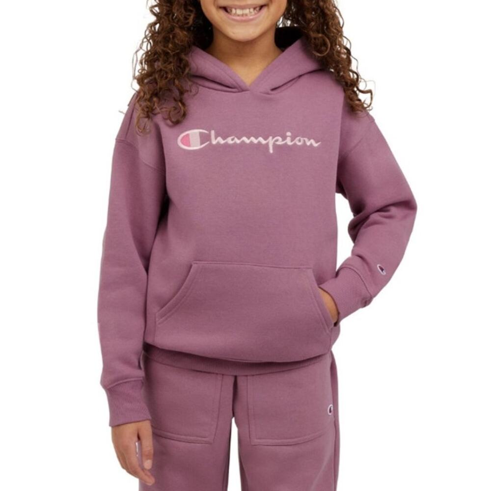 CHAMPION Youth Fleece Hoodie Relaxed Fit Pullover Purple Kids Size Small 7/8 NWT